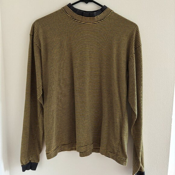 Vintage 90s Black and Yellow Striped High Neck Shirt - Picture 1 of 5